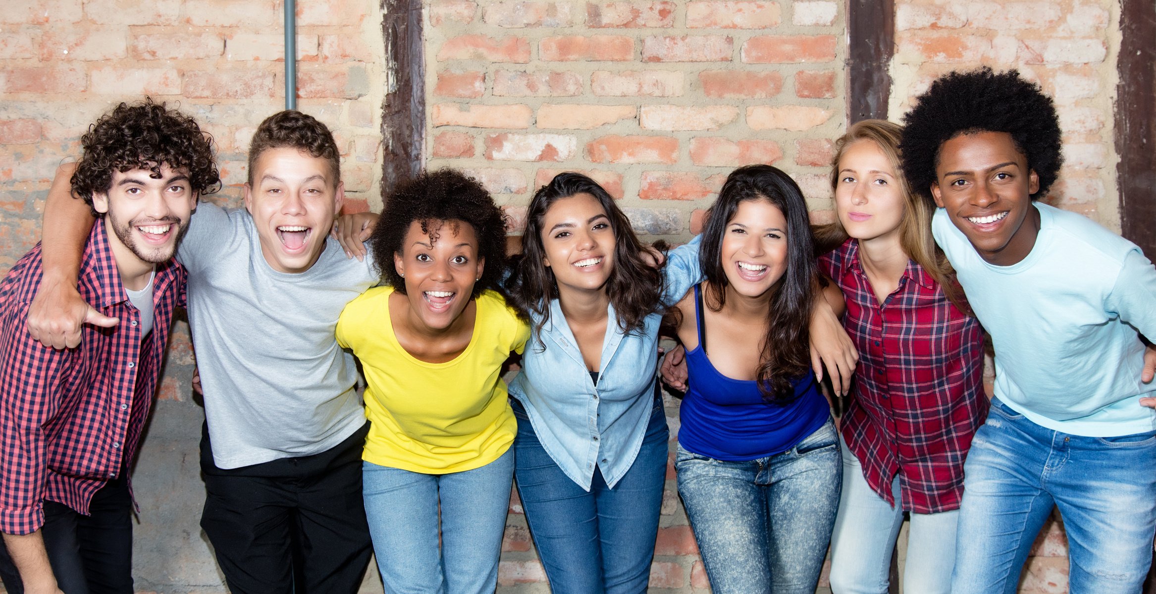 Large group of latin and african american young adult people